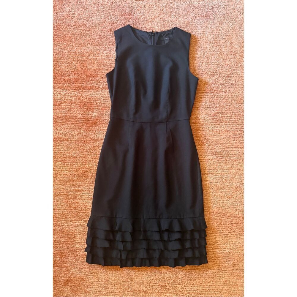 J.Crew Women Black Wool Dress Size 00P Petite Sleeveless Ruffle Hem